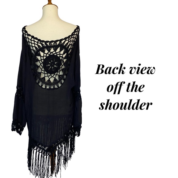 Bohemian Black Beach Bikini Coverup with Fringe - Picture 9 of 13